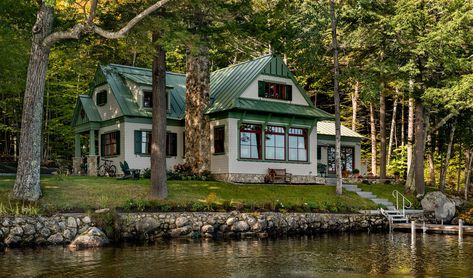 Lakeside Maine Cottage | TMS Architects Lake Houses Exterior, Maine Cottage, Lakeside Living, Lakeside Cottage, River Cottage, Cottage Exterior, Lake House Plans, Cottage Style Homes, Lakefront Homes