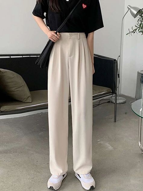 Wide Leg Trousers Outfit Casual, Seluar Slack, Pleated Pants Outfit, Wide Leg Tailored Pants, Trousers Outfit Casual, Tailored Pants Outfit, Wide Pants Outfit, Wide Leg Trousers Outfit, Korean Pants