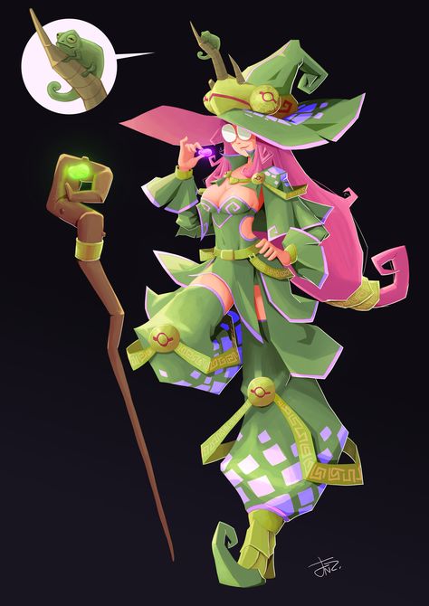 character concept art : chameleon witch, Rattana John Watthanathattri on ArtStation at https://www.artstation.com/artwork/Oo65P6 Chameleon Outfit, Lizard Concept Art, Chameleon Lizardfolk, Chameleon Concept Art, Chameleon Fantasy Art, Watermelon Monster, Chameleon Character, Chameleon Monster, Chameleon Oc