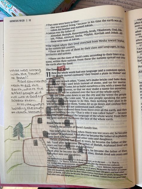 Genesis 11 Bible Journaling, Genesis 9 Bible Journaling, Genesis 10 Bible Journaling, Bible Journaling Notes, Genesis 11, The Tower Of Babel, Bible Studying, Inspire Bible, Study Notebook