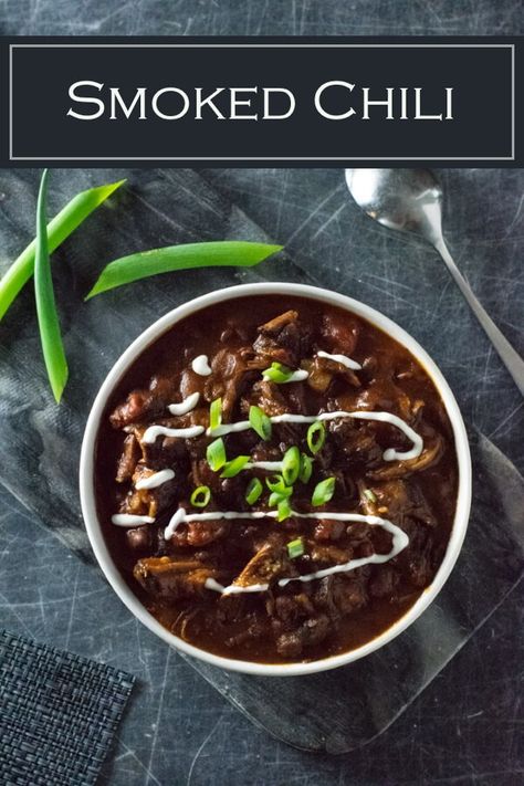 Hearty and flavorful smoked chili recipe. #chili #beef #smoked Smoked Chuck Roast Chili Recipe, Smokey Chili Recipe, Smoky Chili Recipe, Smoked Chili Recipe, Smoked Beef Roast, Homemade Buttermilk Cornbread, Chili Beef, Steak Chili, Smoked Chili