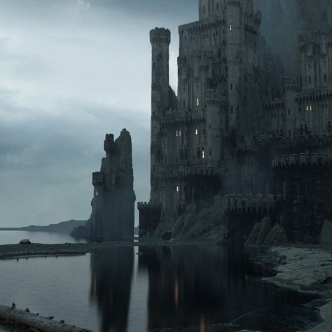 castle, aleksandra wojcik on ArtStation at https://www.artstation.com/artwork/1xEvRo Green Knight, Dark Castle, European Castles, White Lake, Medieval Houses, Fantasy Castle, Fantasy City, Matte Painting, Landscape Scenery