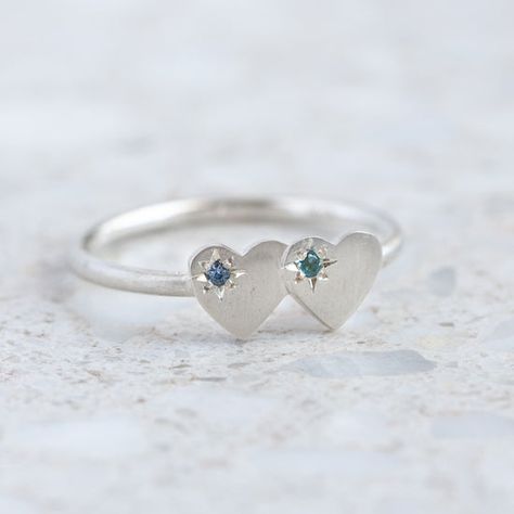 Sarah Gardner, Double Heart Ring, Silver Heart Ring, Signet Rings, Aqua Marine, Aquamarine Rings, Double Heart, My Size, Sterling Silver Heart