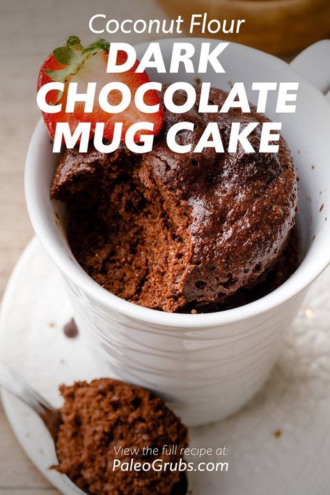 Coconut Flour Mug Brownie, Paleo Chocolate Mug Cake, Mug Cake Coconut Flour, Coconut Flour Mug Cake, Coconut Flour Brownies, Coconut Flour Cakes, Gluten Free Mug Cake, Dessert In A Mug, Dark Chocolate Coconut