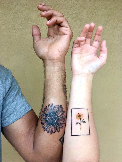 Tattoo Sunflower, Couple Tattoo, Sunflower Tattoos, Sunflower Tattoo, Matching Tattoos, Minimalist Tattoo, Triangle Tattoo, Tatting, Anniversary Gifts