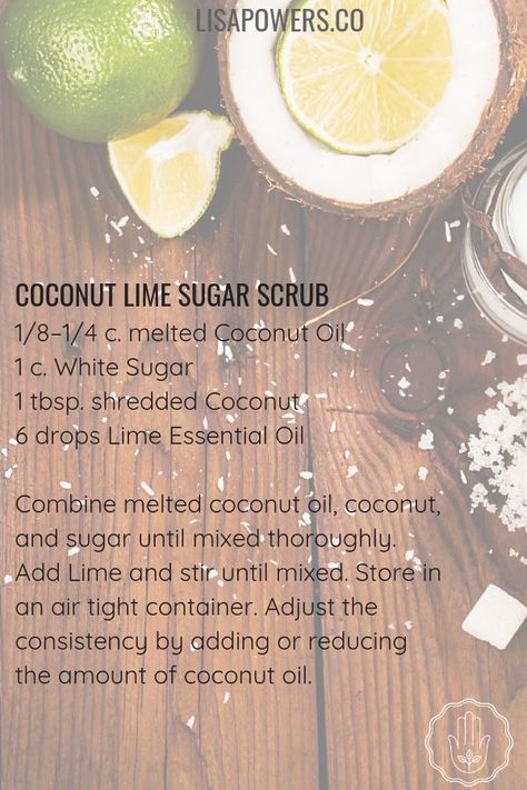 Essential oil DIY recipe for Coconut Lime Sugar Scrub. Using Lime Essential Oil for your skin is a great choice. And one way to do that is to use it in the shower! Making a sugar scrub is an easy and convenient way to apply Lime topically. Here’s a great recipe for doing that. #doterrarecipes #skincare #DIYoilrecipes #lisapowers #sugarscrub Essential Oil Diy, Oils For Energy, Doterra Recipes, Helichrysum Essential Oil, Floral Essential Oils, Diy Essential Oil Recipes, Lime Essential Oil, Lime Oil, Cedarwood Oil