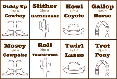 Fun Cowboy Gross Motor Activity For Preschool and Kindergarten with Free Printable Game- Pre-K Pages Wild West Activities, Wild West Crafts, Game For Preschool, Summer Camp Themes, Cowboy Crafts, Texas Theme, Gross Motor Activity, Wild West Theme, Pre K Pages