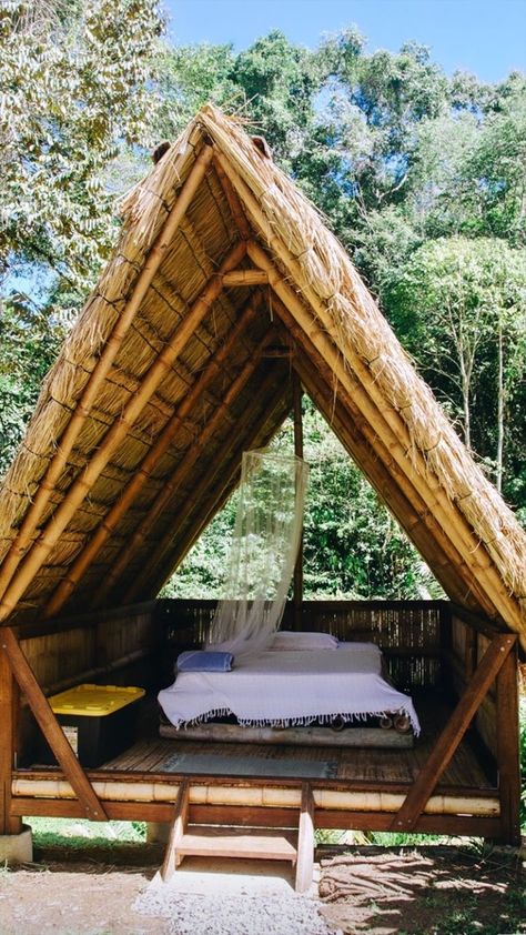 Bamboo Building, Triangle House, Hut House, Bamboo House Design, Outdoor Restaurant Design, Farmhouse Shower, Bamboo Architecture, Bamboo Decor, Bamboo Construction