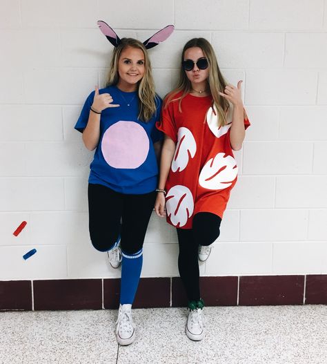 Lilo and Stitch costume #Diy #costume #liloandstitch #bestfriendcostumes Stitch Costume Diy, Super Easy Halloween Costumes, Stitch Halloween Costume, Lilo And Stitch Costume, Girl Group Halloween Costumes, Diy Stitch, Stitch Costume, Meme Costume, ليلو وستيتش