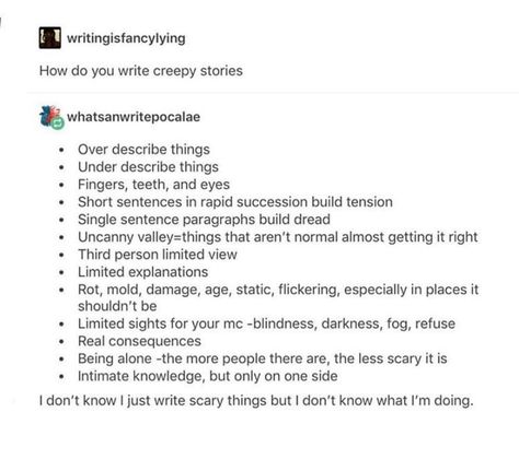 How To Write A Scary Book, Things To Add To Your Story, How To Write A Scary Story, How To Write Suspense, Writing Horror Tips, How To Write Horror, Suspense Writing Prompts, Horror Writing Tips, Writing Fear