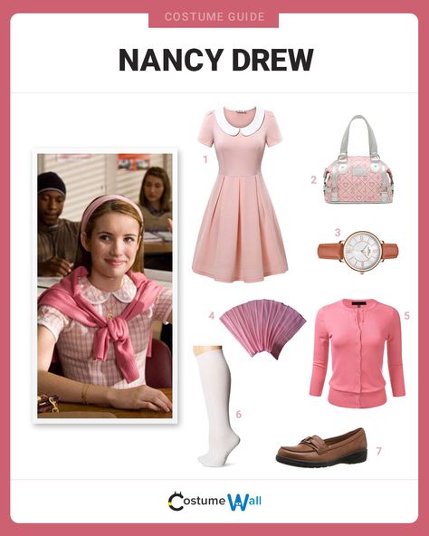 The best costume guide for dressing up like Nancy Drew. Cosplay the character played by Emma Roberts in the film based on the book series. Dressing Like Characters, Book Character Cosplay, Book Character Dress Up Ideas, Book Characters Costumes, Nancy Drew Costume, Nancy Drew Style, Book Parade, Darling Charming, Librarian Style