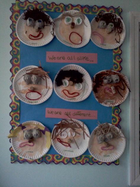 Paper Plate Self Portraits  -egg carton eyes   -cork nose  -multicultural paint for skin have them match  -pipe cleaner lips let them shape them  -yarn and pretend hair from craft store ... Uploaded with Pinterest Android app. Get it here: http://bit.ly/w38r4m Paper Plate Self Portrait Preschool, Kindy Art, Paper Plates Crafts, Multicultural Crafts, Multicultural Activities, Kids Feelings, Paper Plate Crafts For Kids, Self Portraits, Random Inspiration