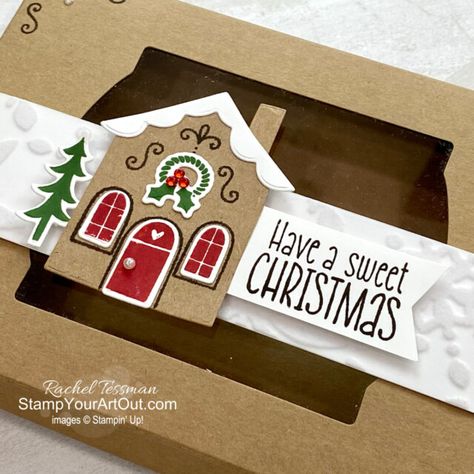 Visit my website so you can see how to dress up a gift box with an adorable holiday belly band made with the Sweet Gingerbread Stamp Set, Gingerbread House Dies, Snowflake Specialty Vellum, and other coordinating products! You’ll be able to access measurements, a how-to video, other photos, and links to the products I used. - Stampin’ Up!® - Stamp Your Art Out! www.stampyourartout.com Stampin Up Gingerbread House Cards, Stampin Up Sweet Gingerbread Cards, Stampin Up Kraft Gift Boxes, Stampin Up Sweet Gingerbread, Sweet Gingerbread, Gingerbread Cards, Humble House, Christmas Treats Holders, Gingerbread Gifts