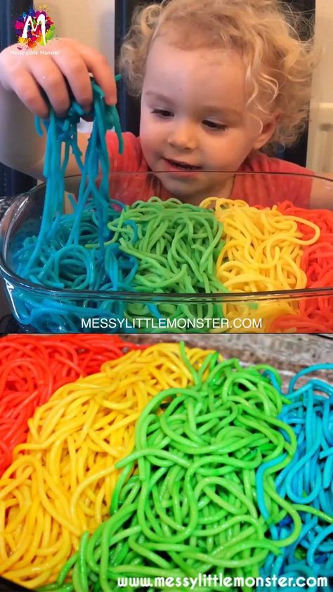 Spaghetti Sensory Play, Rainbow Spaghetti, Easy Toddler Activities, Baby Sensory Play, Sensory Activities Toddlers, Baby Play Activities, Toddler Sensory, Easy Toddler, Toddlers And Preschoolers