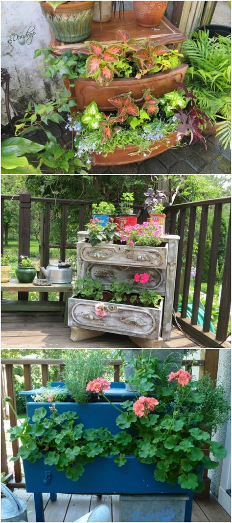 20 Brilliantly Creative Ways To Incorporate Old Furniture Into Your Garden Design - Easy gardening ideas with tutorial links by diyncrafts.com team <3 Patio Layout Design, Garden Diy Furniture, Cozy Garden, Creative Planter, Garden Planters Pots, Gardening Design, Patio Projects, Diy Garden Furniture, Pallets Garden