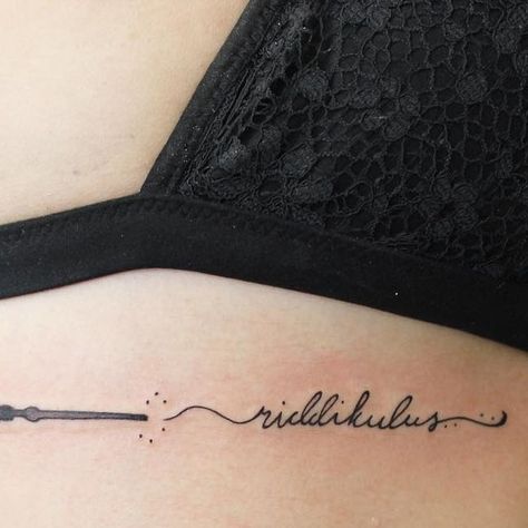 Ridikkulus Tattoo Harry Potter, Luna Lovegood Tattoo Ideas, Riddikulus Tattoo, Wand Tattoo Harry Potter, Dramione Tattoo, Luna Lovegood Tattoo, Harry Potter Flash, Vanishing Cabinet, Hermiones Wand