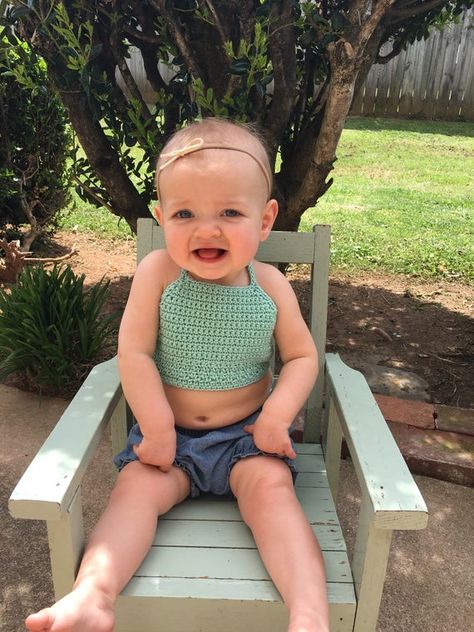 Crocheted Crop Top, Crop Top Outfit, Crochet Cardigan Free, Crop Top Pattern, Crochet Toddler, Holiday Hats, Baby Crop Top, Toddler Summer, Baby Fits