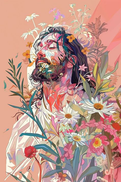 Experience the divine connection between Jesus and the natural world with this exquisite Jesus illustration. Surrounded by flowers, Jesus is depicted with eyes closed, savoring the beauty of creation. This unique piece of Jesus art is a must-have addition to any Christian painting enthusiast’s gallery. If you like the work, please leave a heart and it will soon appear in my Etsy shop. Jesus Illustration, Christian Painting, Surrounded By Flowers, Eyes Closed, Jesus Art, Jesus Is, The Divine, In Bloom, A Heart