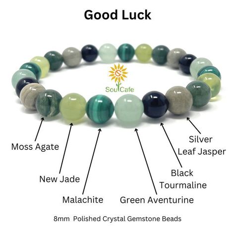 Good Luck Crystals Stones, Gemstone Bracelets Ideas, Crystal Bracelet Ideas, Crystals For Good Luck, Crystals For Luck, Green Gemstone Bracelet, Gemstones Chart, Crystal Healing Chart, Chakra Healing Stones