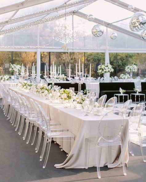 Reception Table Layout, Seed Photography, Winter Glamour, Greenery Centerpiece, Tent Reception, December Wedding, Wedding Venue Decorations, Black And White Wedding, Venue Decor