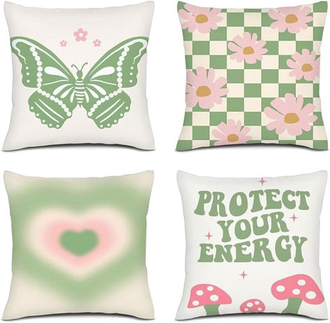 Sage Green and Pink Throw Pillow Covers Danish Pastel Aesthetic Decorative Pillowcase Set of 4 Trendy preppy Square Cushion Case for Teens Girls College Dorm Living Room Bedroom Home Decor 18×18 Inch Sage Room Decor Aesthetic, Teen Girl Bed, College Dorm Living Room, Plaid Living Room, Trendy Pillows, Sage Green And Pink, Girl Bed, Danish Pastel Aesthetic