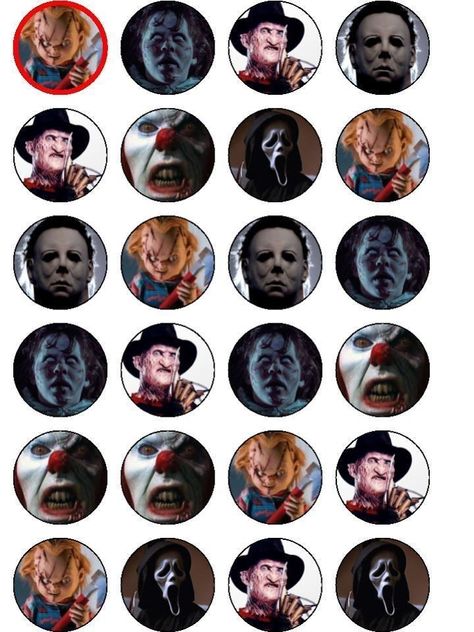 Bottle Cap Images Free Printable, Rice Paper Cake, Movie Cupcakes, It Clown, Epoxy Stickers, Halloween Cupcake Toppers, Scream Halloween, Wafer Paper Cake, Halloween Bottles