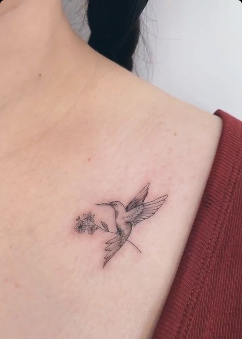 Hummingbird Tattoo Ideas For Women, Hummingbird Tattoo Aesthetic, Larkspur Hummingbird Tattoo, Small Humming Bird Tattoos, Hummingbird With Flowers Tattoo, Hummingbird Foot Tattoo, Hummingbird Tattoo Wrist, Hummingbird Tattoo Placement, Simple Hummingbird Tattoo