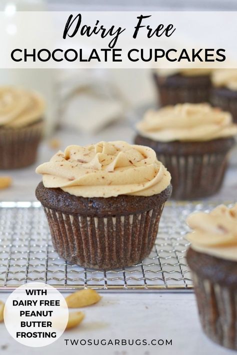 Dairy Free Icing Recipe, Dairy Free Chocolate Cupcakes, Dairy Free Icing, Butter Cupcake Recipe, Easy Chocolate Cupcake Recipe, Dairy Free Cupcakes, Peanut Butter Frosting Recipe, Gluten Free Chocolate Cupcakes, Chocolate Cupcake Recipe