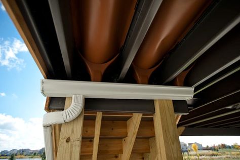 Trex® Rain Escape Under Deck Drainage System with Gutter McHenry | Rock Solid Builders, Inc. Covered Patio Plans, Deck Drainage System, Under Deck Drainage System, Under Deck Drainage, Under Deck Ceiling, Patio Under Decks, Tool Trailer, Deck Roof, Second Story Deck