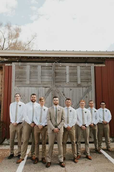 Neutral Wedding Groomsmen, Khaki Wedding Groomsmen, Khaki Groomsmen, Casual Groomsmen Attire, Tan Groomsmen Suits, Tan Groomsmen, Mismatched Groomsmen, Tan Suit Wedding, Rustic Groomsmen Attire