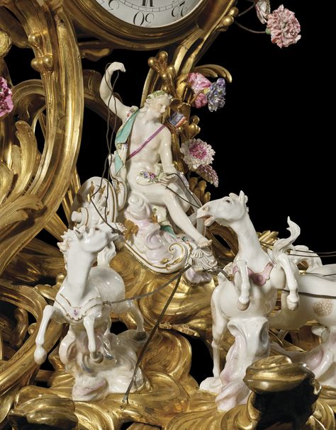 A MONUMENTAL LOUIS XV ORMOLU AND MEISSEN AND FRENCH PORCELAIN CLOCK, CIRCA 1750, THE PORCELAIN FIGURES ATTRIBUTED TO J.J. KÄNDLER, THE FLOWERS VINCENNES AND SEVRES PORCELAIN, MOST SOFT PASTE; THE CLOCK MOVEMENT BY EDME-JEAN CAUSARD, PARIS | Christie's Classical Facade, Neo Classical Architecture, Sevres Porcelain, Four Horses, Porcelain Figures, French Clock, The Osmonds, French Porcelain, Clock Movements