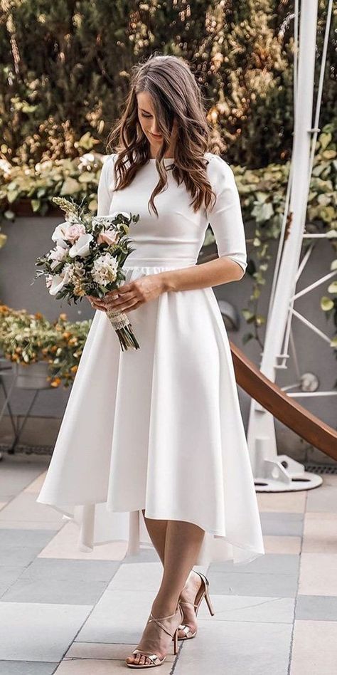 Shower Dress For Bride, Wedding Dresses High Low, Mini Dress Outfit, Midi Wedding Dress, Simple White Dress, Civil Wedding Dresses, White Mini Dress Outfit, Aesthetic White, Dress Classy