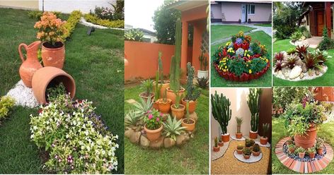 Setting up a small garden in your backyard will give it a more appealing and relaxing atmosphere. Spilled Flower Pot Ideas, Spilled Flower Pot, Japanese Backyard, Flower Pot Ideas, Large Terracotta Pots, River Rock Garden, Clay Roof Tiles, Asian Landscape, Backyard Designs