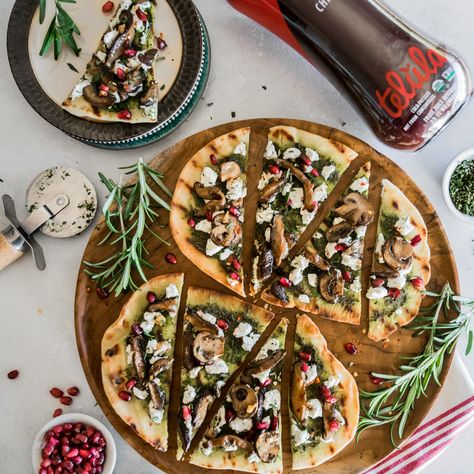 Warm Flatbread With Herbed Goat Cheese And Sautéed Mushrooms on the feedfeed Herbed Goat Cheese, Vegetarian Appetizer, Sautéed Mushrooms, Kale Pesto, Vegetarian Appetizers, Red Pomegranate, Cold Pressed Juice, Sauteed Mushrooms, Cherry Tart