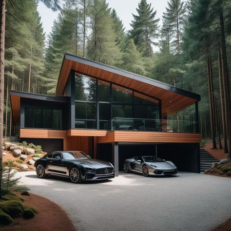 Forest House On Slope, Modern House Forest, Slanted Roof House, Pitched Roof Architecture, Pitched Roof House, House Surrounded By Trees, Modern Forest House, Forest Living, Forest Retreat