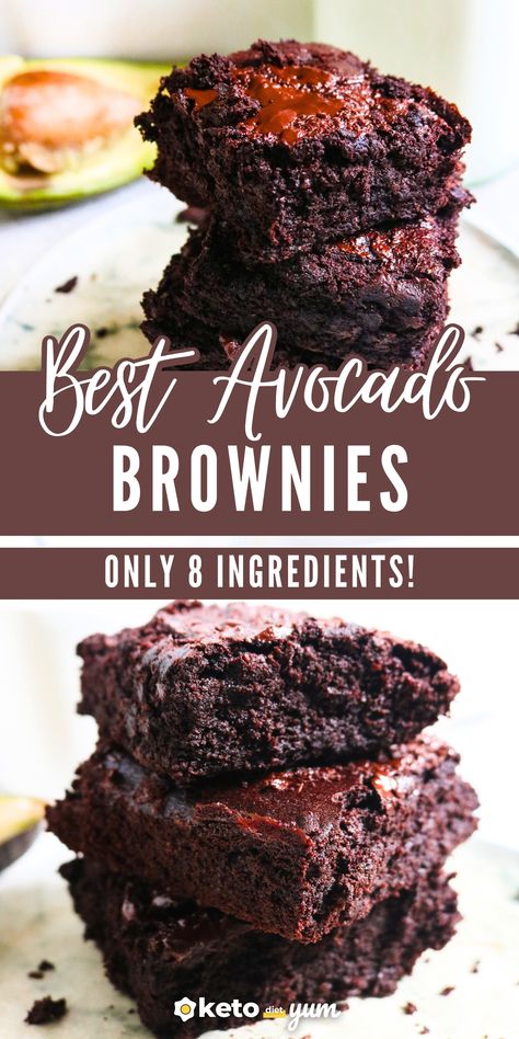 Easy keto avocado brownies ready in 30 minutes! Majorly fudgy and gooey avocado brownies with no added sugar. Only 8 ingredients and 2.7 grams of net carbs in each brownie. Keto Avocado Brownies, Avocado Dessert, Avocado Brownies, Healthy Brownies, Keto Brownies, 140 Pounds, Net Carbs, Avocado Recipes, Low Carb Desserts