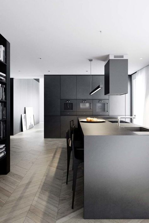 43 Dramatic black kitchens that make a bold statement Black Minimalist Kitchen, Kitchen Ikea, Decor Ikea, Kitchen Views, Interior Modern, Minimalism Interior, Luxury Kitchens, Trendy Kitchen, Cool Ideas