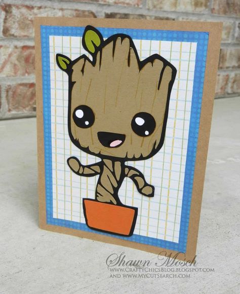 Groot card Groot Party, Groot Birthday, Marvel Diy, Cricut Birthday Cards, Recycled Paper Crafts, Geek Diy, The Guardians Of The Galaxy, Cricut Birthday, Marvel Cards