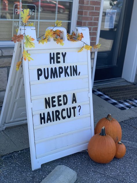 Hair Salon Sign Quotes, Walk Ins Available Today Salon, Halloween Hair Salon Decor, Walk Ins Welcome Sign Salon, Hair Salon Fall Decor, Now Hiring Sign Ideas, Fall Decor Ideas For Hair Salon, Halloween Hair Salon Quotes, Hair Salon Signs Ideas Outdoor