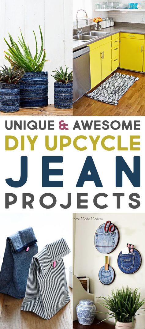 Unique and Awesome DIY Upcycle Jean Projects Recycler Diy, Jean Projects, Artisanats Denim, Diy Recycled Projects, Bag Jeans, Upcycle Clothes Diy, Cottage Market, Blue Jeans Crafts, Diy Upcycling