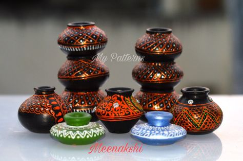 #1 inch miniature teracotta pot collection.. Teracotta Pots, Miniature Pot, Pot Painting, 1 Inch, Candle Holders, Miniatures, Vase, Candles, Pattern