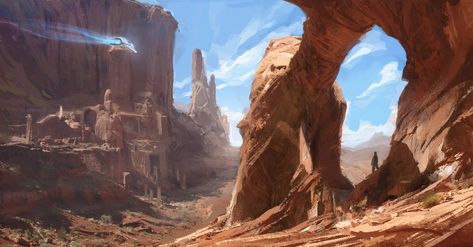 Dnd Places, Environment Painting, Desert Environment, Desert Mountains, New Architecture, Adventure Inspiration, Location Inspiration, Landscape Concept, Ancient Forest