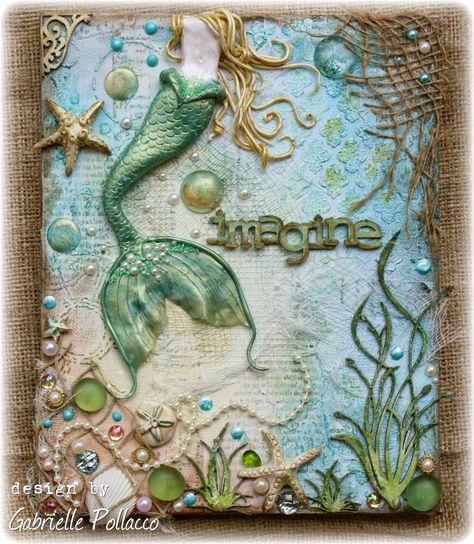 Such a Pretty Mess: VIDEO TUTORIAL: How To Make a Polymer Clay Mermaid Tail Polymer Clay Mermaid, Altered Canvas, Pretty Mess, Mixed Media Art Canvas, Mixed Media Crafts, Mixed Media Tutorials, Mixed Media Techniques, New Media Art, Mixed Media Projects