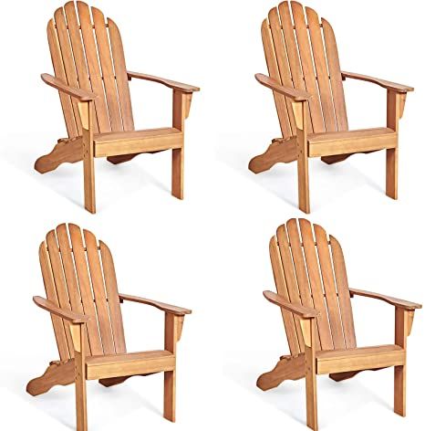 Giantex Adirondack Chair Outdoor Wooden W/Ergonomic Design Acacia Chair for Yard, Patio, Garden, Poolside and Balcony Adirondack Deck Lounge Chair Armchair (4, Natural) Deck Lounge, Deck Fire Pit, Wood Lounge Chair, Adirondack Chairs Patio, Adirondack Furniture, Fire Pit Chairs, Wood Adirondack Chairs, Outdoor Loungers, Balcony Deck