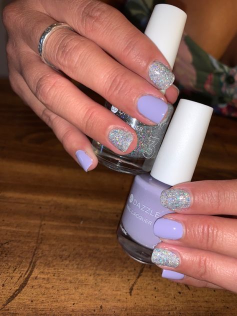 Lavender Silver Nails, Light Purple And Silver Nails, Lilac Silver Nails, Lavender And Silver Nails, Prom Nails Lilac Silver Glitter, Sliver Nails, Match Nails, Dazzle Dry, Cute Nail Colors