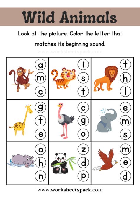 Free Pet Animal Beginning Sound Worksheet Printable for Kids - worksheetspack Wild Animals Kindergarten, Animal Day At School, Maths Nursery, Animal Learning Activities, Phonics Crafts, Preschool Christmas Worksheets, Initial Sounds Worksheets, Animals Name List, Media Pembelajaran