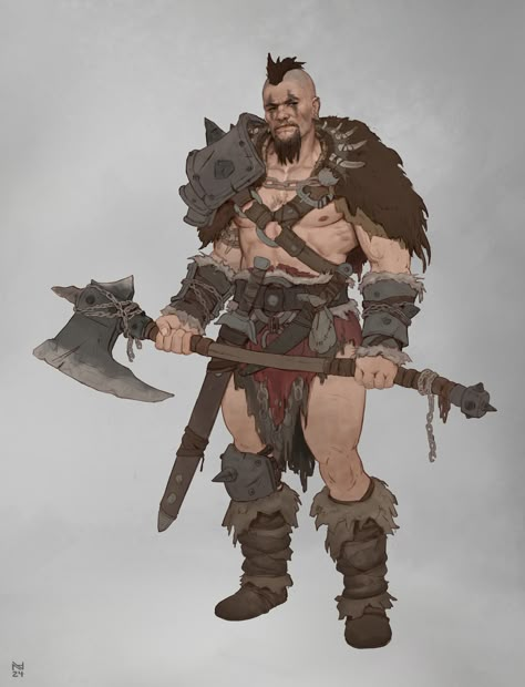 ArtStation - Barbarian | Viking, Naime Mirahmadian D&d Barbarian, Dnd Barbarian Character Design, Barbarian Clothing, Barbarian Outfit, Barbarian Rpg, Barbarian Character Design Male, Elf Barbarian, Dnd Clothes, Dnd Barbarian