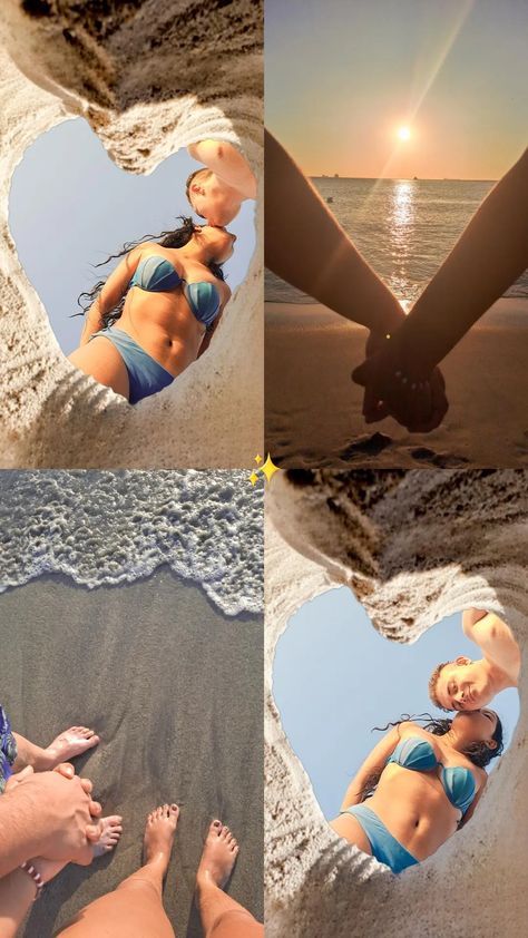 Couple Picture Ideas On The Beach, Couple Beach Poses Photo Ideas, Couple Beach Photos Instagram, Cute Beach Pictures With Boyfriend, Beach Photo Ideas For Couples, Poses En La Playa Ideas, Beach Pictures Poses Couples, Ideas Para Fotos En Pareja, Ideas En Pareja