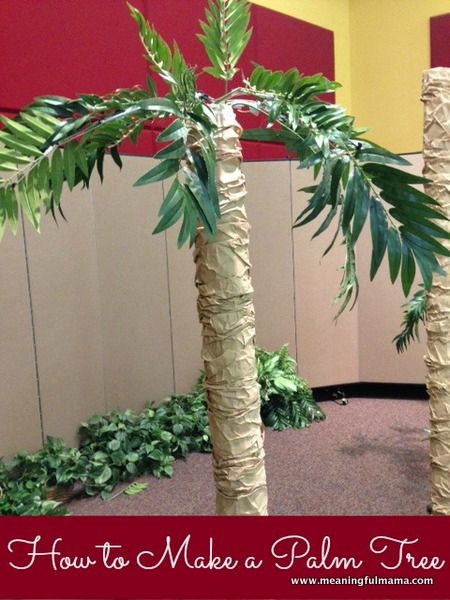 I get the opportunity to teach you how to make a fake palm tree. I was asked to decorate for our Vacation Bible School, which was to be set in Athens. Therefore, part of the set design was to be palm trees. Luckily, our MOPS group had already made some palm trees for their Hawaiian themed auction, so I was able to use all the ideas and some of the… <a href="http://meaningfulmama.com/2013/09/make-fake-palm-tree.html">{Read More}</a> Make A Palm Tree, Halloween Food Ideas For Parties, Food Ideas For Parties, Tree Props, Fake Palm Tree, Ideas For Parties, Palm Tree Decorations, Halloween Food Ideas, Vbs Themes