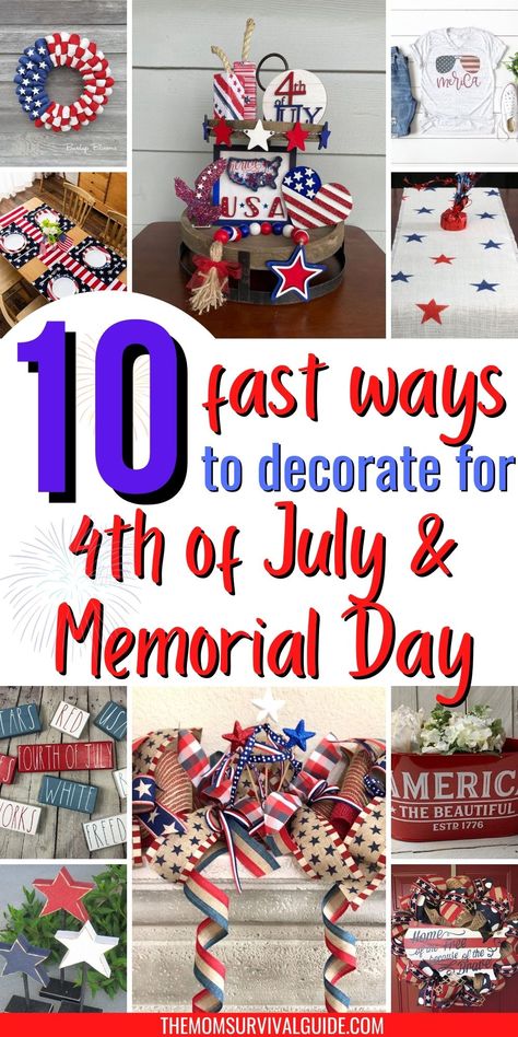 Do you need some fast patriotic decoration ideas because you want some patriotic home decor? You can use Fourth of July decor and Memorial Day decor all summer. Red white and blue decorations can make great a patriotic centerpiece or just patriotic table decoration in general. American decorations are perfect for any American home. |home decor| |home decorations| |patriotic mom| |decorate fast| Memorial Day Mantel Decor, Memorial Day Table Decor, Diy Red White And Blue Decor, Decorating For Memorial Day, Memorial Day Centerpieces, Memorial Day Diy Decor, Memorial Day Table Decorations, Diy Memorial Day Decorations, July 4 Decor